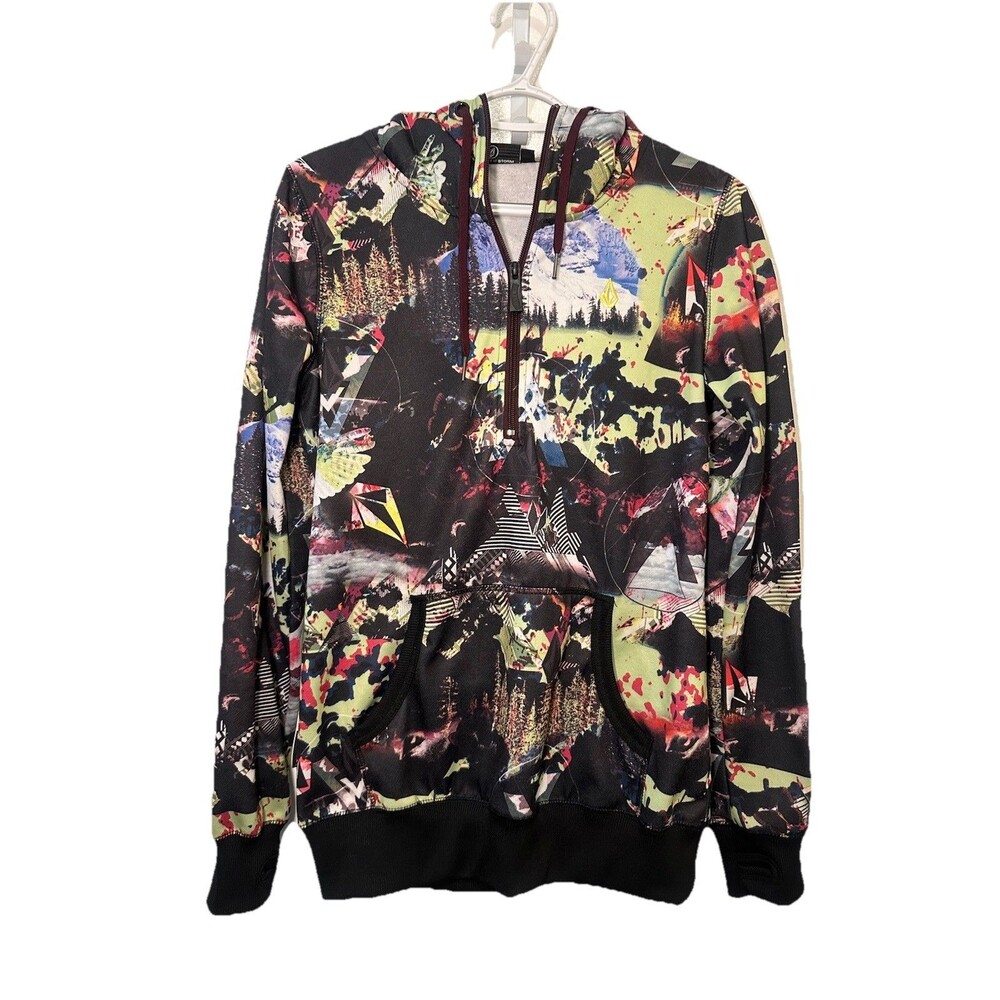 Volcom Youth M 12 Snow Owl Long Pullover Hoodie Snowboard Graphic Black